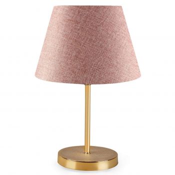Lampa de masa PWL-1074, Pakoworld, 22x22x37 cm, textil/metal, roz/auriu