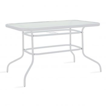 Masa pentru gradina Valor, Pakoworld, 120x70x70 cm, metal/sticla, alb