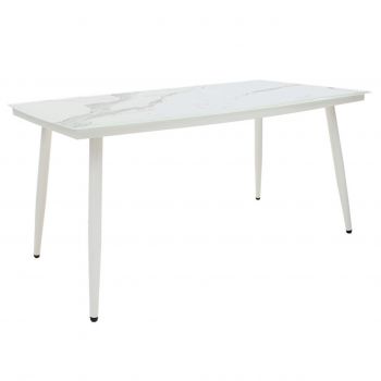 Masa pentru gradina Zeren, Pakoworld, 160x90x78 cm, sticla/metal, alb marmorat