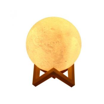 Lampa de veghe Luna 3D Moon Light eMazing cu diametru de 18 cm, suport din plastic, lumina LED alb cald, alimentare cu baterii - Produs de calitate pentru iluminare ambientala