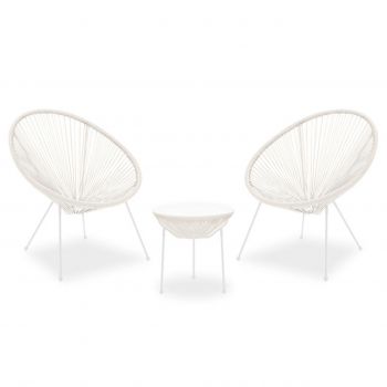 Set mobilier de gradina 3 piese Acapulco, Pakoworld, masa cu 2 scaune, 72x77x85 cm, ratan sintetic/metal/sticla, alb