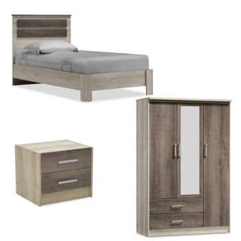 Set mobilier dormitor 3 piese DreamCatcher, Pakoworld, pat 100x200 / dulap haine / noptiera, castillo/toro