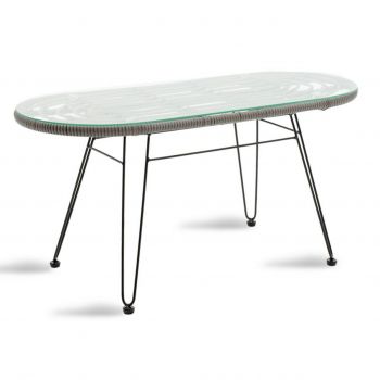 Masa pentru gradina Naoki, Pakoworld, 100x45x46 cm, metal/sticla/ratan sintetic, negru/gri