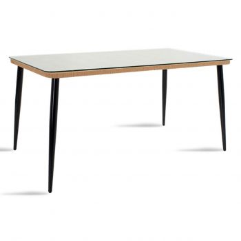 Masa pentru gradina Naoki, Pakoworld, 160x90x78 cm, metal/sticla/ratan sintetic, negru/natural