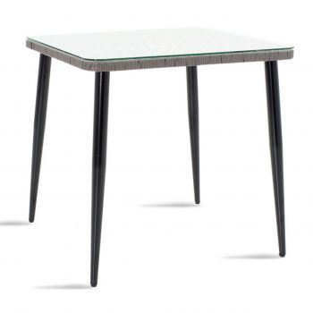 Masa pentru gradina Naoki, Pakoworld, 80x80x78 cm, metal/sticla/ratan sintetic, negru/gri