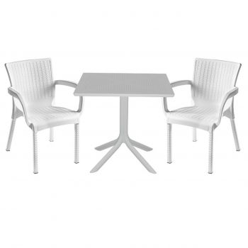 Set mobilier de gradina 3 piese Groovy-Festive, Pakoworld, masa cu 2 scaune, 80x80x74.5 cm, polipropilena, alb