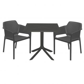 Set mobilier de gradina 3 piese Groovy-Integral, Pakoworld, masa cu 2 scaune, 80x80x74.5 cm, polipropilena, cappuccino