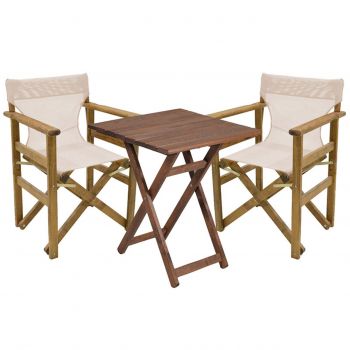 Set mobilier de gradina 3 piese Retto, Pakoworld, masa cu 2 scaune, 60x60x71 cm, lemn masiv de fag/PVC perforat, bej/alb