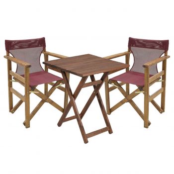 Set mobilier de gradina 3 piese Retto, Pakoworld, masa cu 2 scaune, 70x70x71 cm, lemn masiv de fag/PVC perforat, bordo