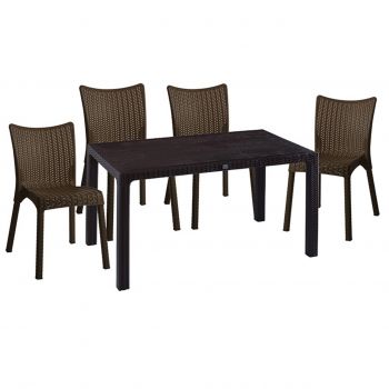 Set mobilier de gradina 5 piese Explore-Confident, Pakoworld, masa si 4 scaune, 150x90x73.5 cm, polipropilena, maro