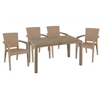 Set mobilier de gradina 5 piese Explore-Halcyon, Pakoworld, masa si 4 scaune, 150x90x73.5 cm, polipropilena, cappuccino