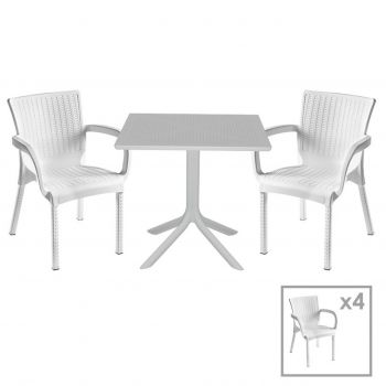 Set mobilier de gradina 5 piese Groovy-Festive, Pakoworld, masa cu 4 scaune, 80x80x74.5 cm, polipropilena, alb