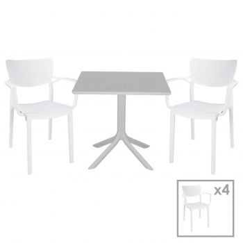 Set mobilier de gradina 5 piese Groovy-Frontline, Pakoworld, masa si 4 scaune, 80x80x74.5 cm, polipropilena, alb