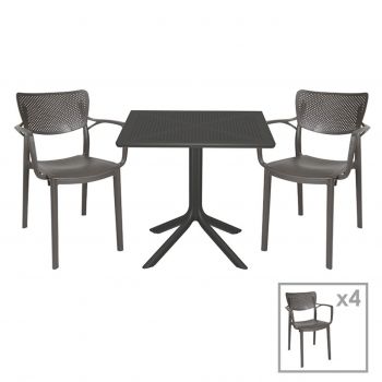 Set mobilier de gradina 5 piese Groovy-Frontline, Pakoworld, masa si 4 scaune, 80x80x74.5 cm, polipropilena, gri inchis