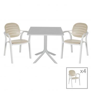 Set mobilier de gradina 5 piese Groovy-Gentle, Pakoworld, masa cu 4 scaune, 80x80x74.5 cm, polipropilena, alb
