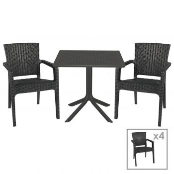Set mobilier de gradina 5 piese Groovy-Halcyon, Pakoworld, masa si 4 scaune, 80x80x74.5 cm, polipropilena, gri inchis