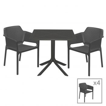 Set mobilier de gradina 5 piese Groovy-Integral, Pakoworld, masa si 4 scaune, 80x80x74.5 cm, polipropilena, gri inchis