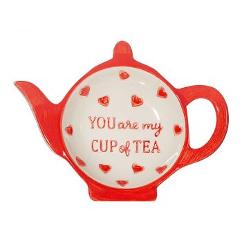 Tăviță pentru pliculețe de ceai roșie/albă din ceramică You are My Cup of Tea – Sass & Belle